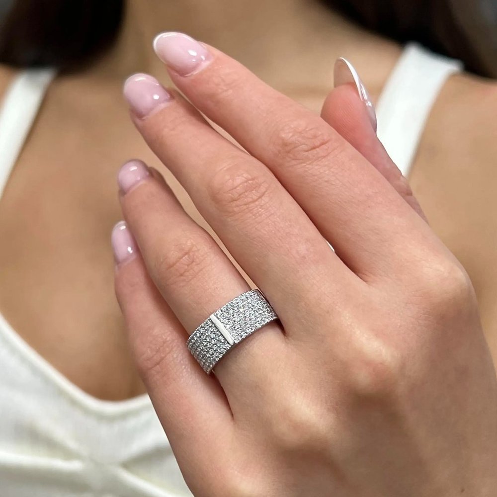 Messika 1.41Cttw Kate Pavee Diamond Wide Band Ring 18K White Gold Size 53 US 6.5